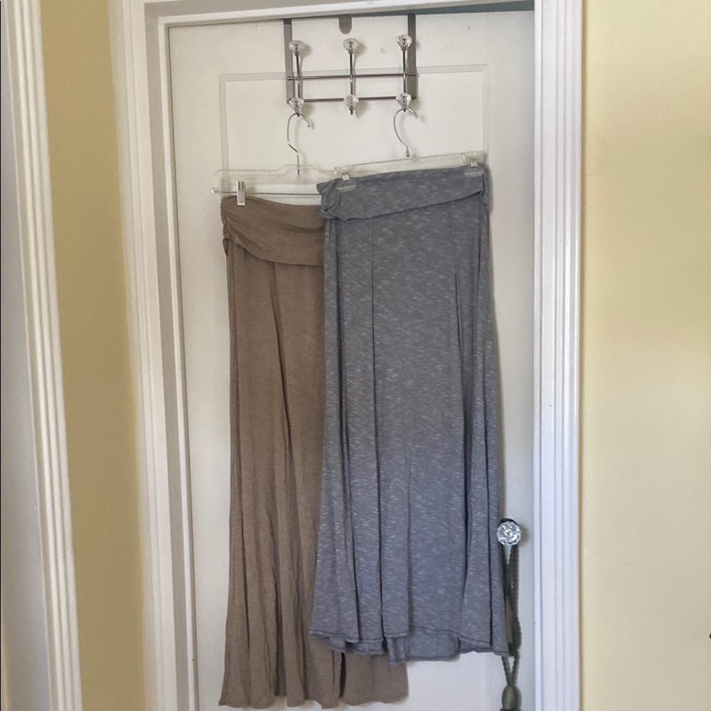 Max Studio Gray and Tan Pleated Midi Skirt